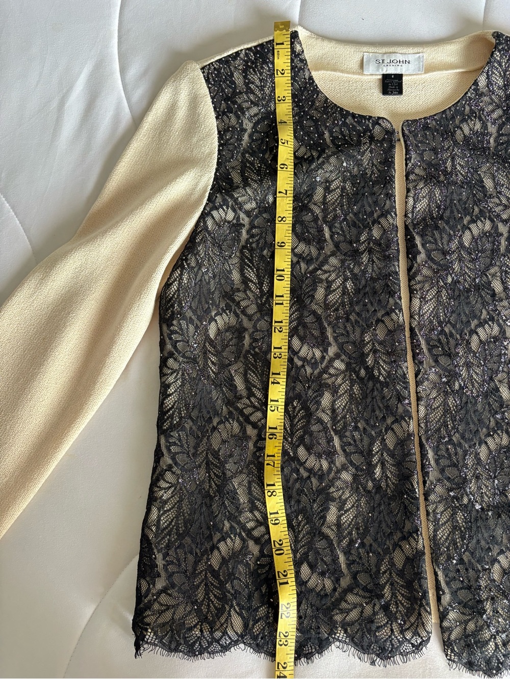 St. John Cream and Black Lace Front Knit Cardigan - Picture 6 of 11